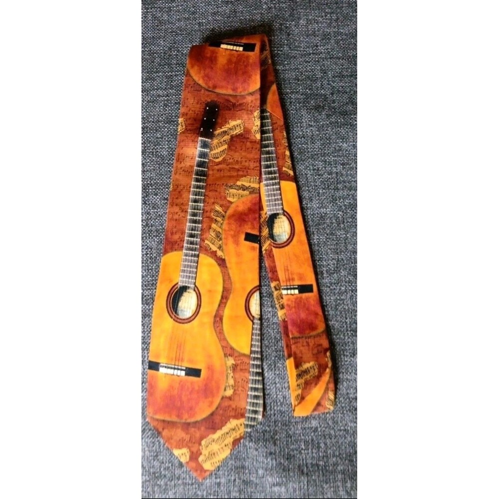 Tie 70s 80s 90s Y2K New Vintage Larson Orange Brown Guitar 3.75 Wide 58 Long